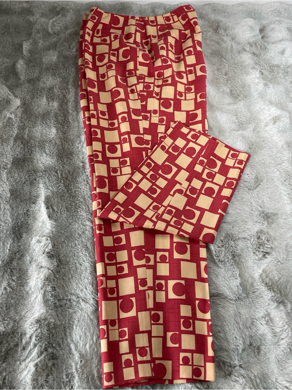 Talbots Pure Silk Red and Cream Geometric Cropped Pants-0199